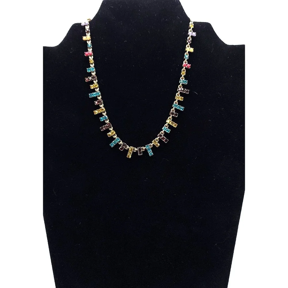 Pilgrim Gold Tone Crystal Fringe Collar Necklace Multicolor NWT Signed Statement